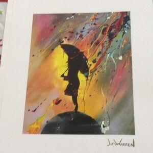 Silhouette Umbrella Art Lithograph Picture by Jim Warren NWOT